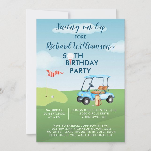 Invitation Fête d'anniversaire 50 ans thème golf hommes   (Devant)