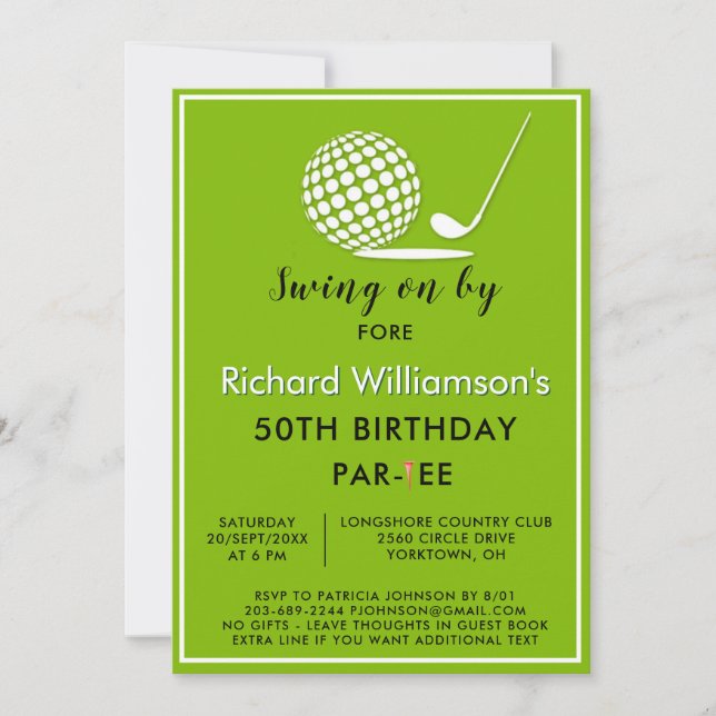 Invitation Fête d'anniversaire 50 ans thème golf hommes (Devant)