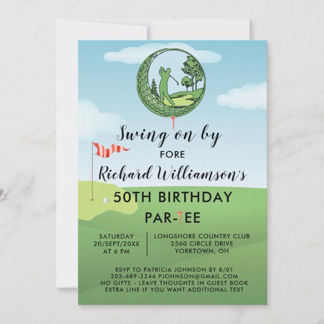 Invitation Fête d'anniversaire 50 ans thème golf hommes  (Devant)