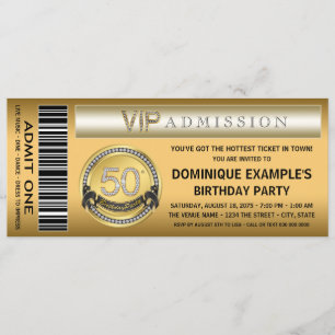 Invitation fête d'anniversaire 50 ans Ticket Or