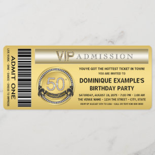 Invitation fête d'anniversaire 50 ans Ticket Or