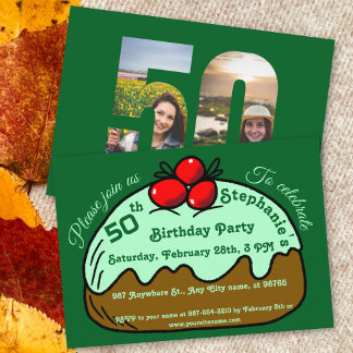 Invitation Fête d'anniversaire 50 ans verte Dessert Donut au 