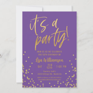 Invitation Fête d'anniversaire 50 ans Violet et Or