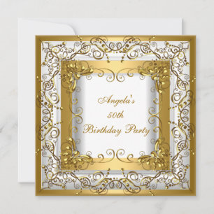 Invitation Fête d'anniversaire 50ème Fleurale Or Blanc