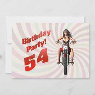 Invitation fête d'anniversaire 54 ans avec une fille sur une 