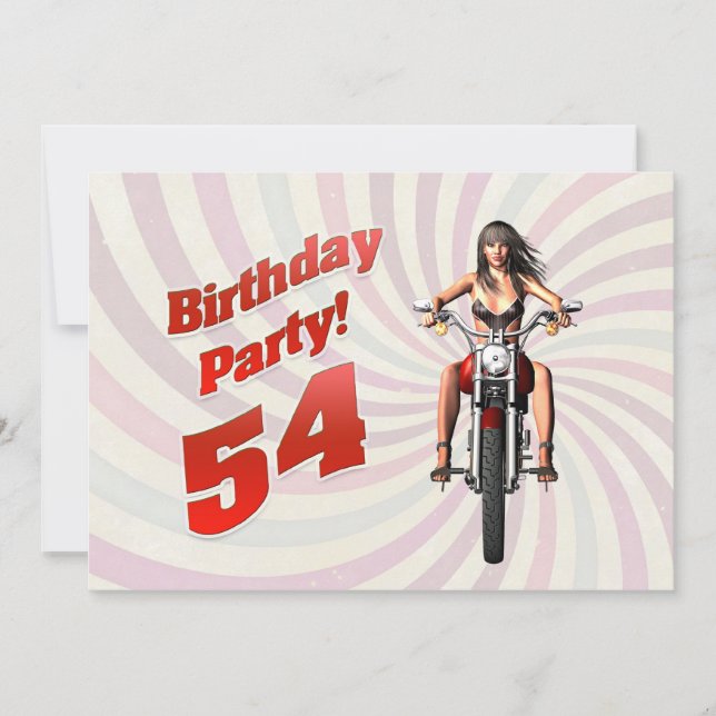 Invitation fête d'anniversaire 54 ans avec une fille sur une  (Devant)