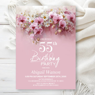 Invitation Fête d'anniversaire 55 ans aux fleurs d'orchidée r
