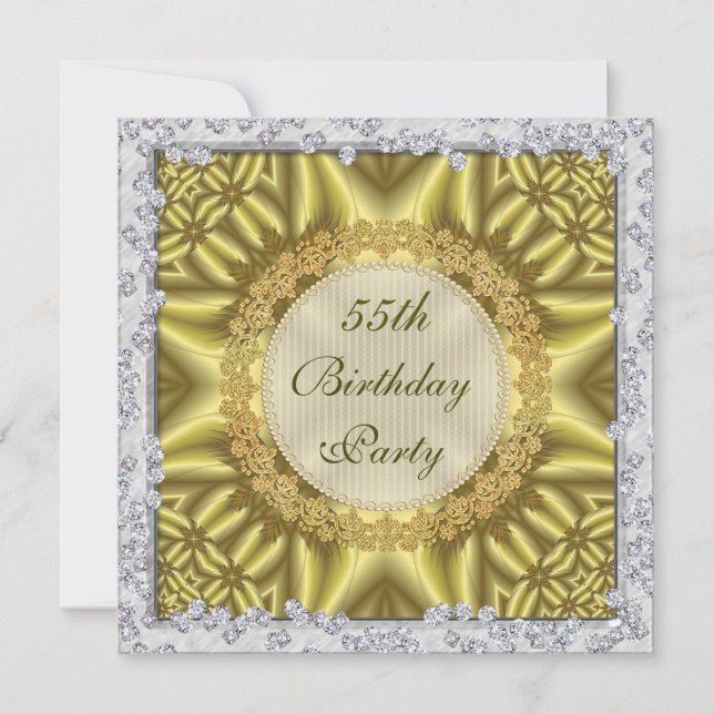 Invitation Fête d'anniversaire 55 ans Glamour Or & Argent (Devant)