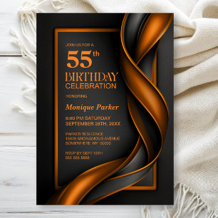 Invitation Fête d'anniversaire 55 ans moderne noir et orange