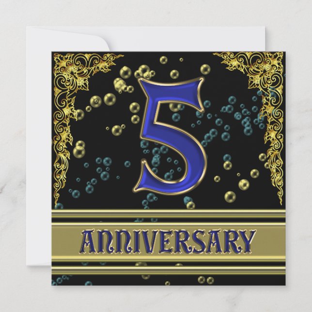 Invitation Fête d'anniversaire 5 ans Black and Gold (Devant)