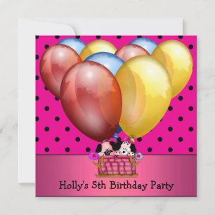 Invitation Fête d'anniversaire 5 ans Chiens Ballons Bleu Jaun