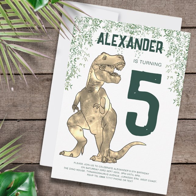 Invitation Fête d'anniversaire 5 ans Dinosaure T-Rex (T-Rex roar dinosaur jungle 5th birthday party custom invitation )