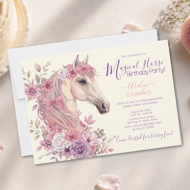 Invitation Fête d'anniversaire 5 ans Licorne Rose Violet Fant (Créateur téléchargé)