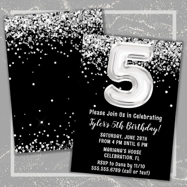 Invitation Fête d'anniversaire 5 ans Noir et Blanc (Créateur téléchargé)