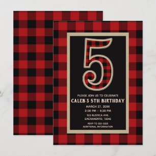 Invitation Fête d'anniversaire 5 ans thème plaid buffalo roug