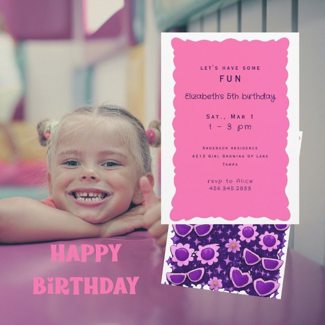 Invitation Fête d'anniversaire 5 ans Violet et Rose Capricieu (Créateur téléchargé)