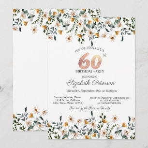 Invitation Fête d'anniversaire 60 ans aux fleurs aquarelles d