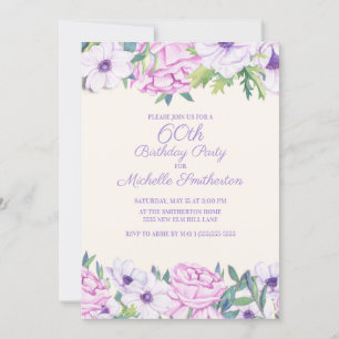 Invitation Fête d'anniversaire 60 ans aux fleurs de lilas vio