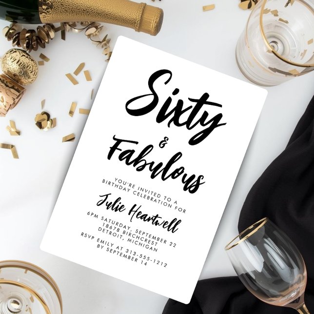 Invitation Fête d'anniversaire 60 ans avec un script minimal (Créateur téléchargé)