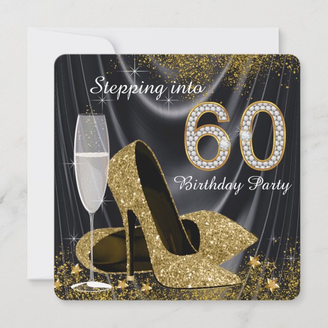 Invitation Fête d'anniversaire 60 ans Black and Gold (Devant)