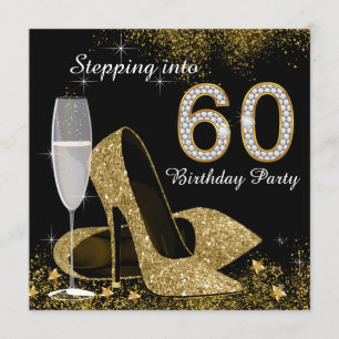 Invitation Fête d'anniversaire 60 ans Black and Gold Stepping