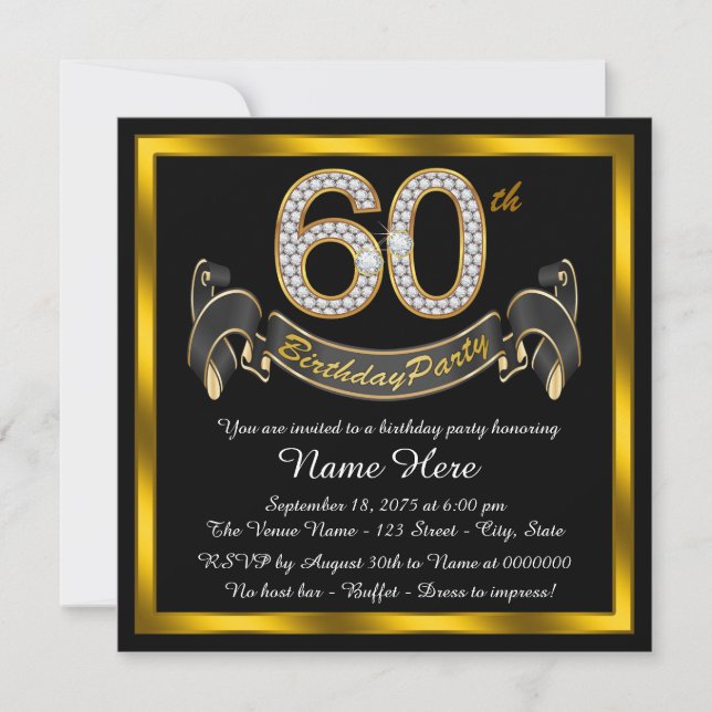Invitation Fête d'anniversaire 60 ans Black Gold (Devant)