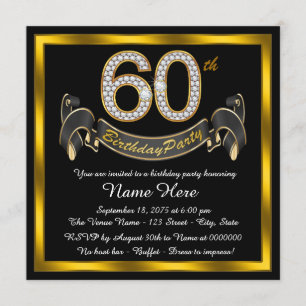 Invitation Fête d'anniversaire 60 ans Black Gold
