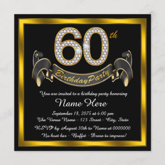 Invitation Fête d'anniversaire 60 ans Black Gold
