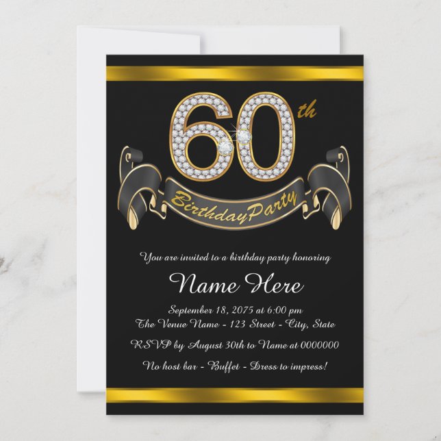 Invitation Fête d'anniversaire 60 ans Black Gold (Devant)