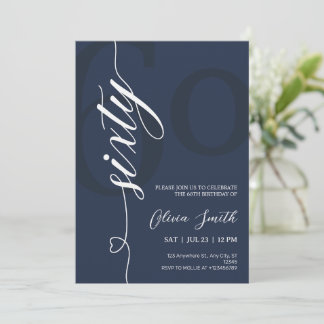 Invitation Fête d'anniversaire 60 ans Bleu Nuit et Blanc Mode