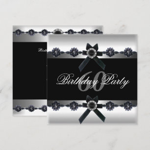 Invitation Fête d'anniversaire 60 ans Diamant Argent Noir Bla