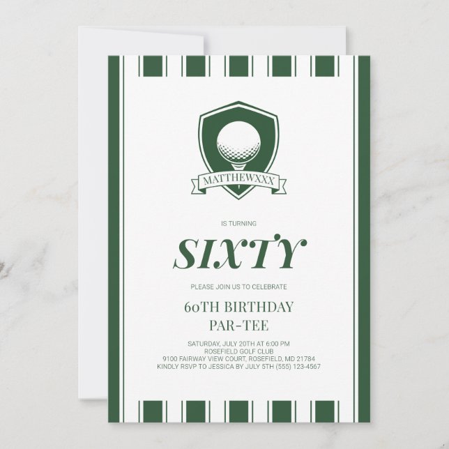 Invitation Fête d'anniversaire 60 ans Elegant Green Men Golf  (Devant)
