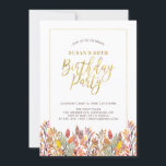 Invitation Fête d'anniversaire 60 ans - Feuillage d'automne e<br><div class="desc">Célébrez votre jour spécial avec ce modèle d'invitation de fête d'anniversaire automnal élégant. Ce design présente un cadre doré et une typographie avec de beaux feuillages d'automne aquarellés.</div>
