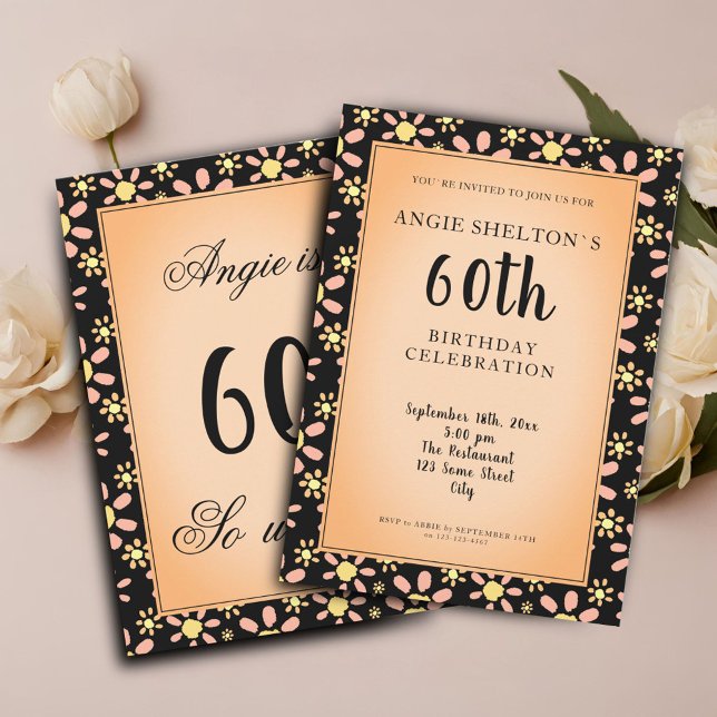 Invitation Fête d'anniversaire 60 ans fleur de marguerite flo (Créateur téléchargé)