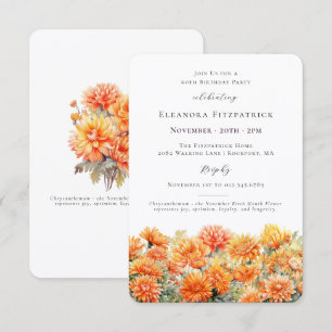 Invitation Fête d'anniversaire 60 ans Fleur du mois de naissa