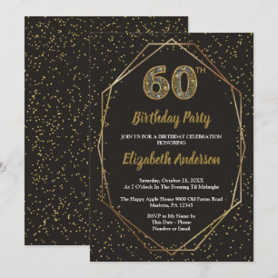 Invitation Fête d'anniversaire 60 ans Glam Black Gold