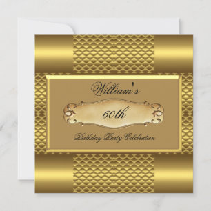 Invitation Fête d'anniversaire 60 ans homme métal or 2