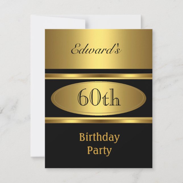 Invitation Fête d'anniversaire 60 ans homme Or Noir (Devant)