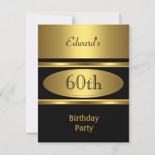 Invitation Fête d'anniversaire 60 ans homme Or Noir