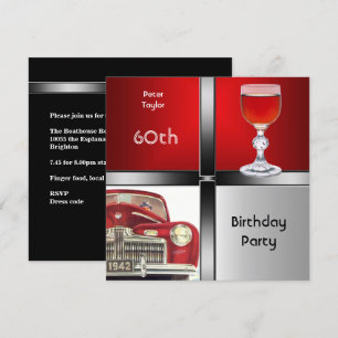 Invitation Fête d'anniversaire 60 ans homme Voiture rouge mét