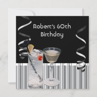 Invitation Fête d'anniversaire 60 ans Hommes Boissons Noir Ar