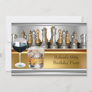 Invitation Fête d'anniversaire 60 ans Hommes Jeu d'échecs Mét