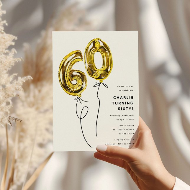 Invitation Fête d'anniversaire 60 ans Minimal Gold 60 Ballon (Créateur téléchargé)