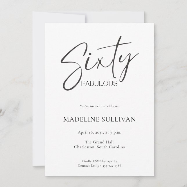 Invitation Fête d'anniversaire 60 ans Modern Minimal Script (Devant)