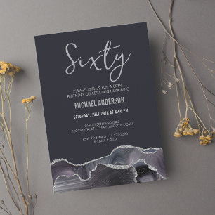 Invitation Fête d'anniversaire 60 ans Moderne Gris Argent Aga