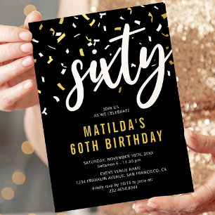 Invitation Fête d'anniversaire 60 ans moderne noir et or