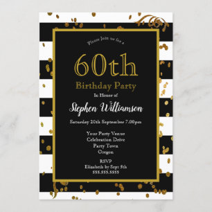 Invitation Fête d'anniversaire 60 ans Noir et Blanc   Paillet