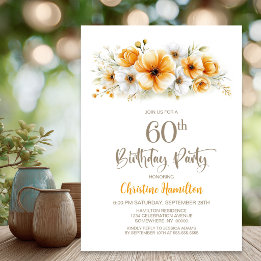 Invitation Fête d'anniversaire 60 ans Orange Floral