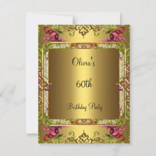 Invitation Fête d'anniversaire 60 ans Orné Vintage Floral Or 