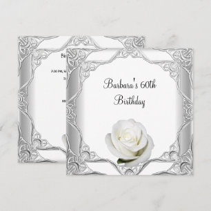 Invitation Fête d'anniversaire 60 ans Party Silver Lace White